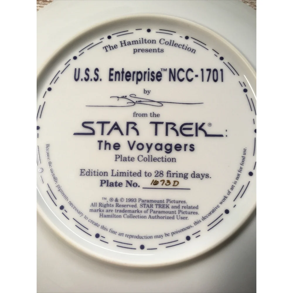 Vintage 1994 Star Trek USS Enterprise Hamilton Collector Plate COA